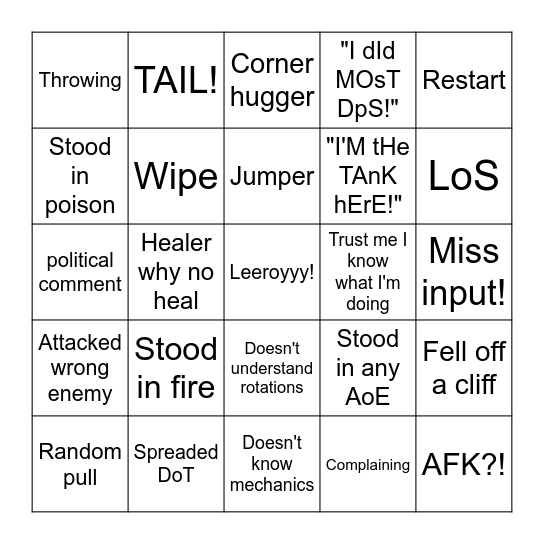 WoW Raid bingo Card