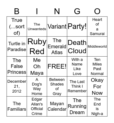 The End is Nigh Reading Contest 2012 Bingo Card