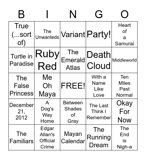 The End is Nigh Reading Contest 2012 Bingo Card