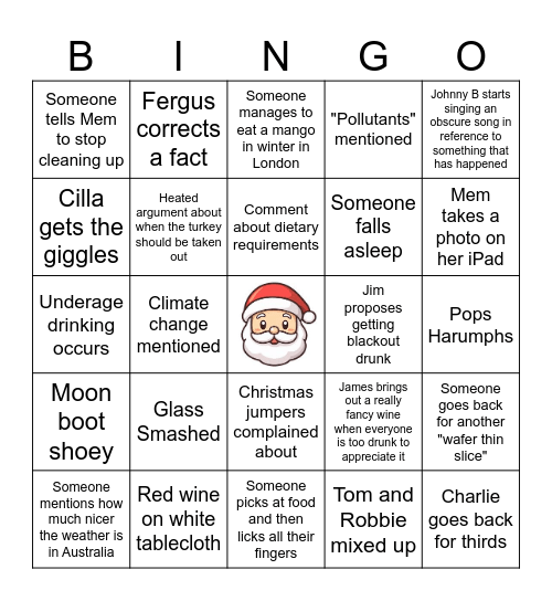 Cole Christmas Bingo London 2024 Bingo Card