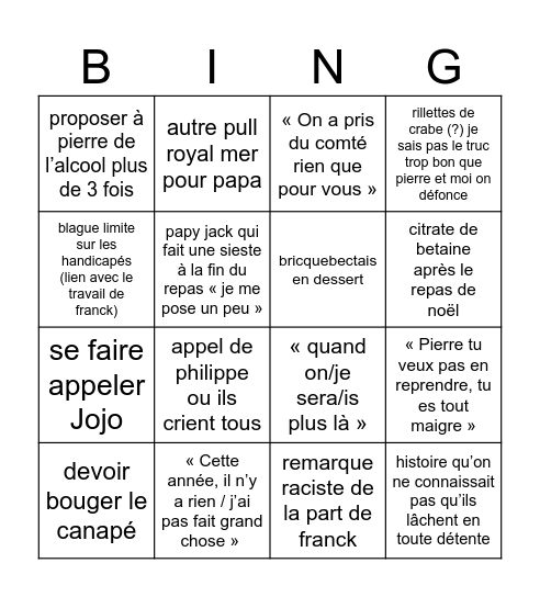 Bingo noël Bingo Card