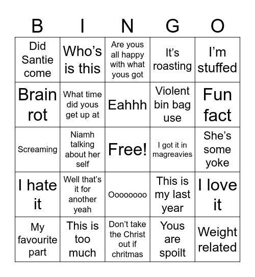 Christmas bingo Card