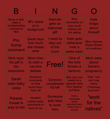 Family Christmas Bingo Card