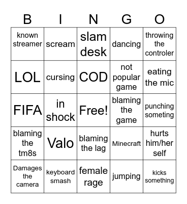 Gamer Rage Bingo Card