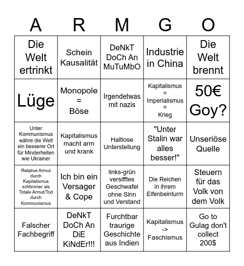 Commopoli Bingo Card