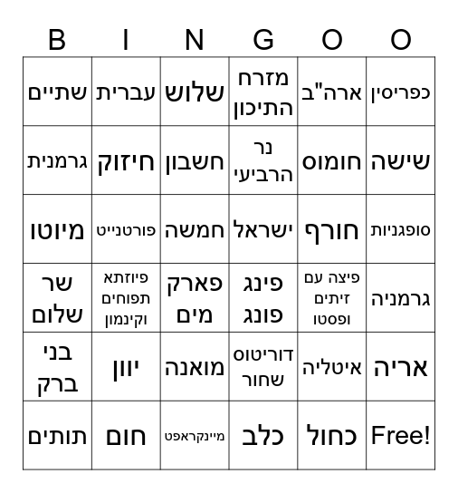 YEHONATAN Bingo Card