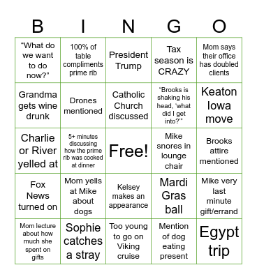 Christmas Vacation Bingo Card