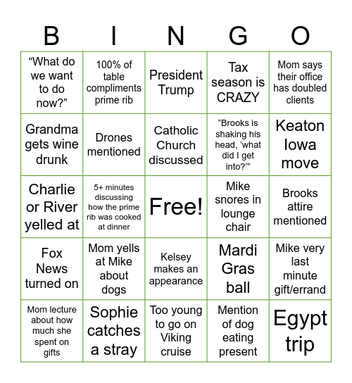 Christmas Vacation Bingo Card