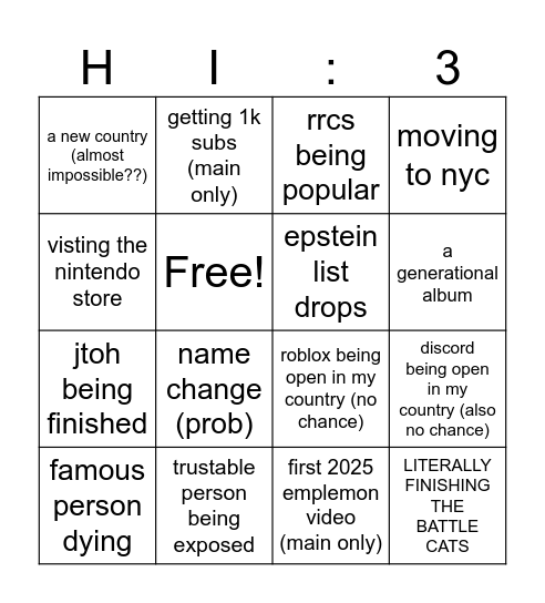 2025 BINGO CARD (cross all boxes to win) (dont use it for privacy reasons) Bingo Card
