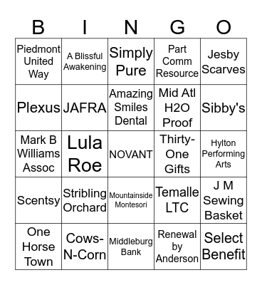 Piedmont Harvest Fest BINGO Card