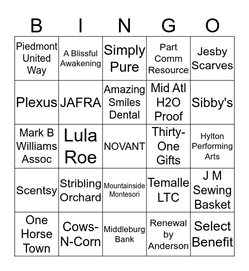 Piedmont Harvest Fest BINGO Card