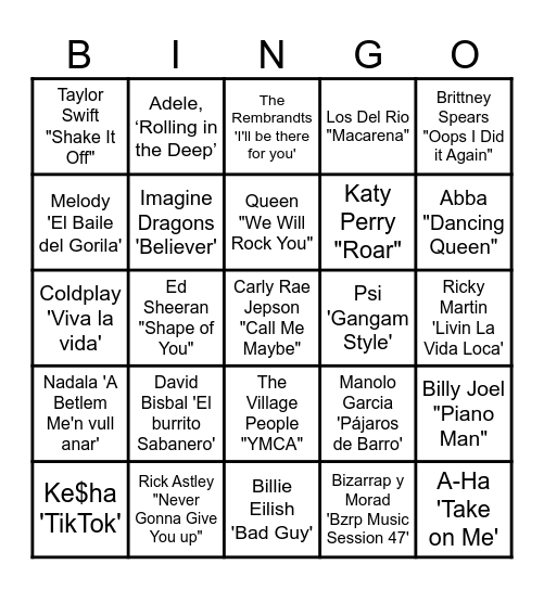 BINGO MUSICAL 🎵 Bingo Card