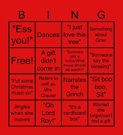 Mom Bingo Card
