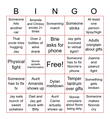 Strack family Bingo Card