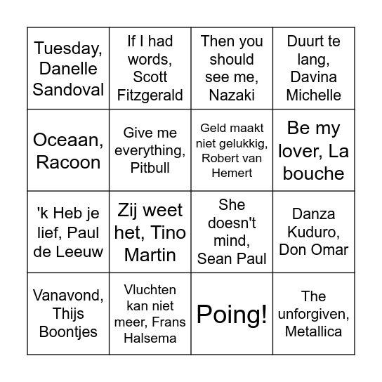 Ronde 1 Bingo Card