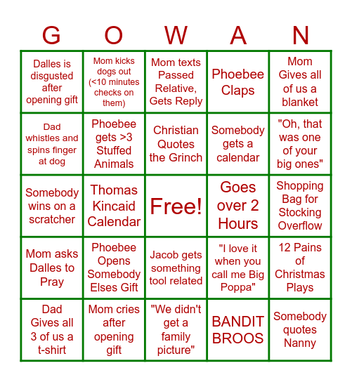 GOWAN CHRISTMAS BINGO 2024 Bingo Card