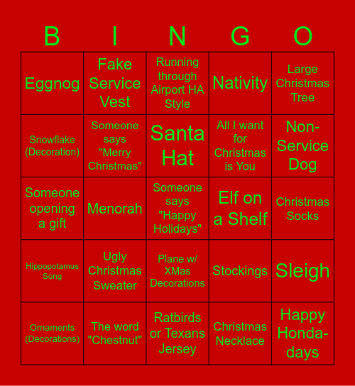 J&C's Christmas Bingo Card