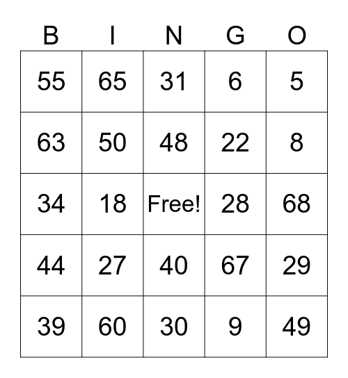 bingo bingo bingo bingo Bingo! Bingo Card