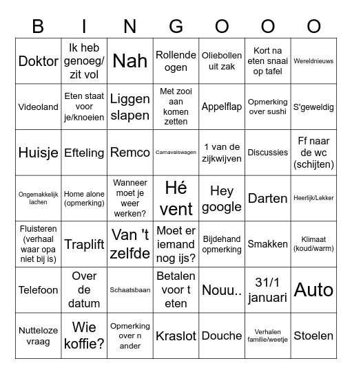 Kersumis Bingo Card