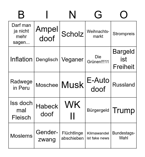 Familienbullshitbingo Card