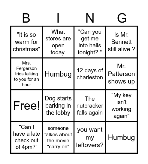 Hotel Bennett Bingo Card