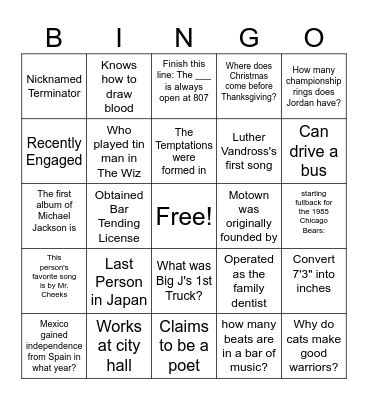 Family Bingo Card