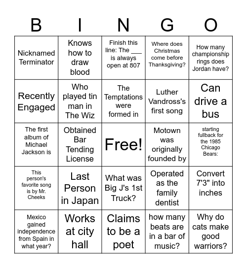 Family Bingo Card