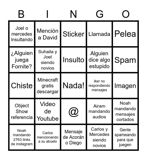 Grupo fornite Bingo Card