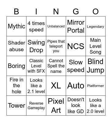 Geometry Dash Featured List Bingo Card