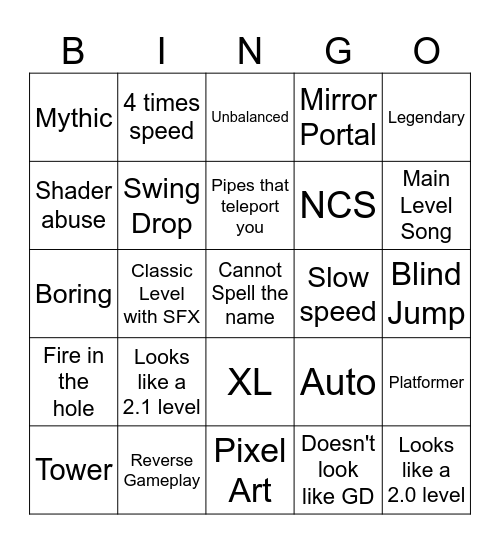 Geometry Dash Featured List Bingo Card