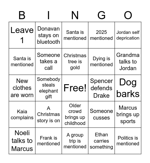 Christmas Bingo Card