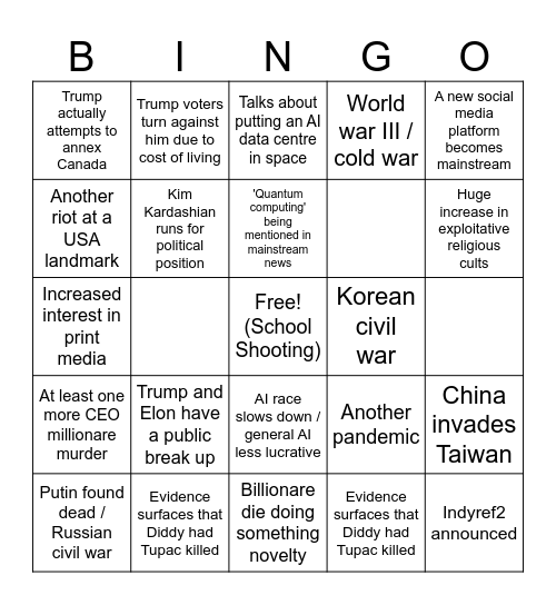 Politics/World Bingo Card