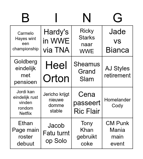 Jeroen WWE Bingo Card