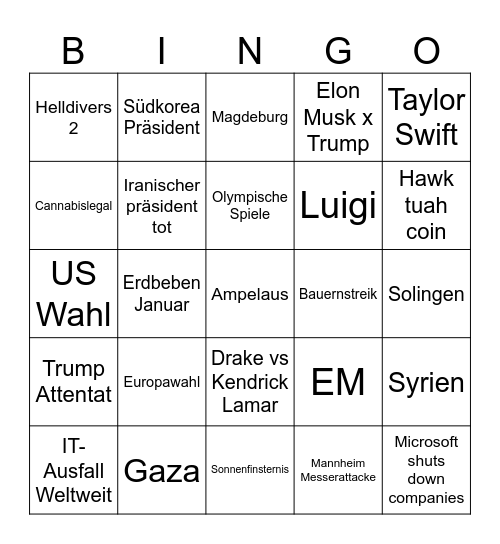 2024 Recap Bingo Card