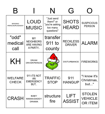 911 dispatcher Bingo Card