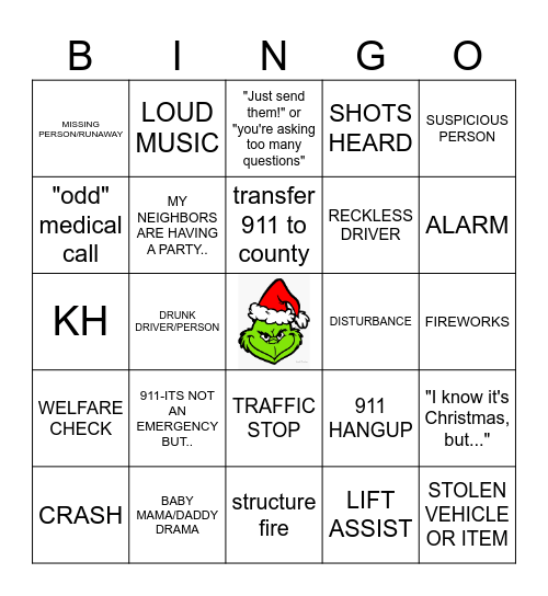 911 dispatcher Bingo Card