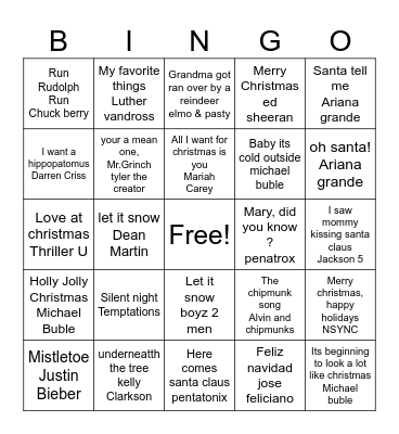 Christmas Song Bingo Card