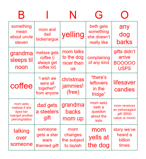 Facetime Christmas Bingo Card