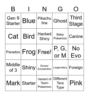 Surprise Trade Bingo Card
