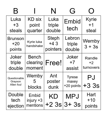 2024 NBA CHRISTMAS BINGO Card