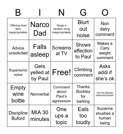 Benko Bingo Card