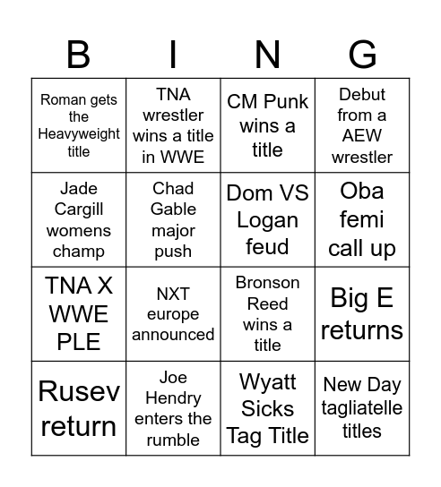 Joey's Bingo Card