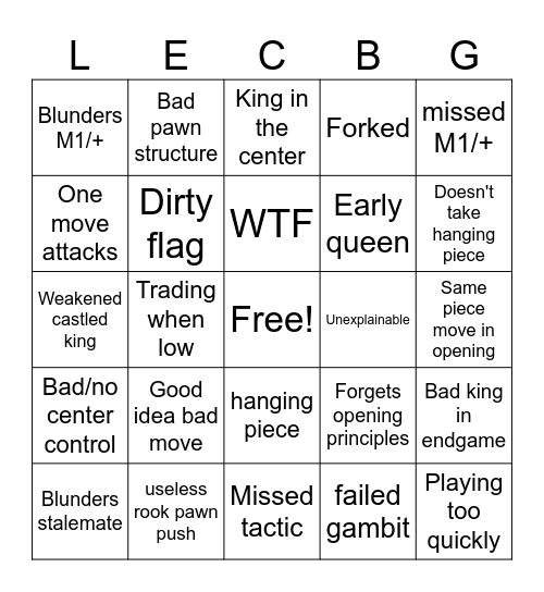 Chess Bingo Card