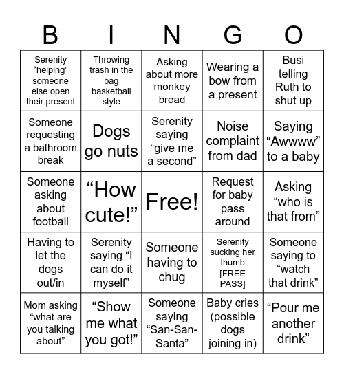 Weber Christmas Bingo Card