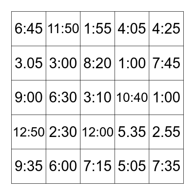 Can you find the time? Bingo Card