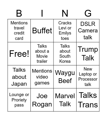 Uncle Andy's Bingo Card