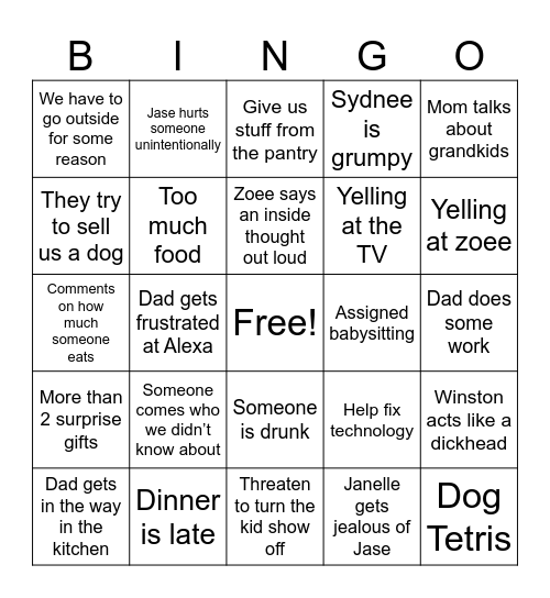 Unrau Christmas Bingo Card