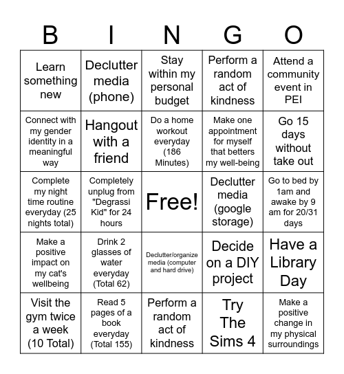 Jocelyn's January Bingo Card Bingo Card