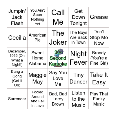 70's Party Bingo Card