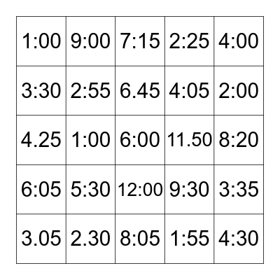 Can you find the time? Bingo Card